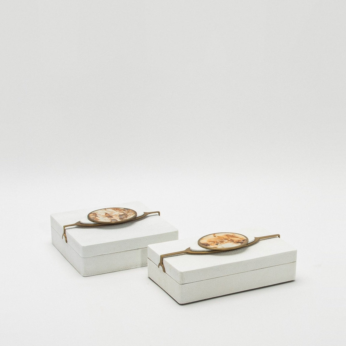 Set of 2 Boxes in Shagreen with Semi-Precious Stone and Brass by Kifu Paris