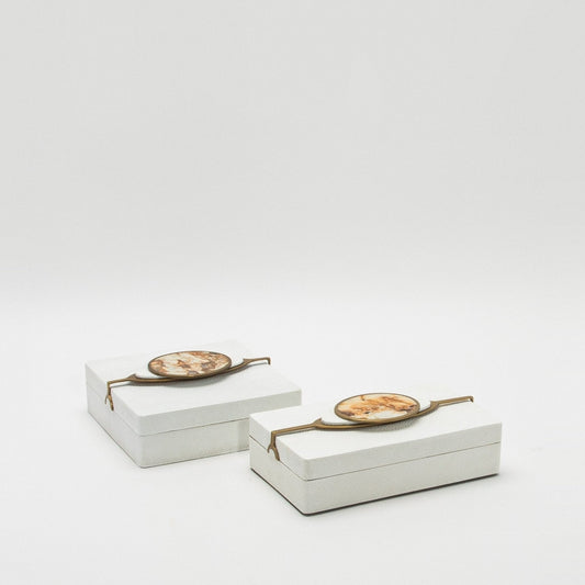 Set of 2 Boxes in Shagreen with Semi-Precious Stone and Brass by Kifu Paris