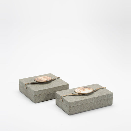 Set of 2 Boxes in Shagreen with Semi-Precious Stone and Brass by Kifu Paris