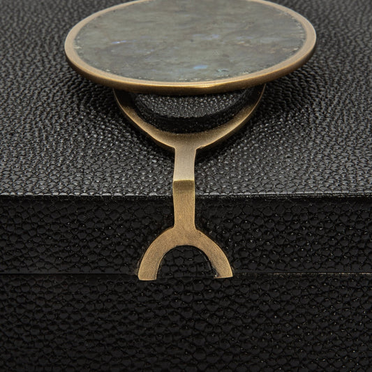 Set of 2 Boxes in Shagreen with Semi-Precious Stone and Brass by Kifu Paris