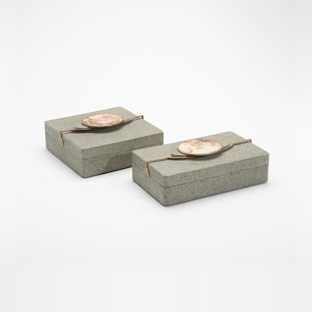 Set of 2 Boxes in Shagreen with Semi-Precious Stone and Brass by Kifu Paris