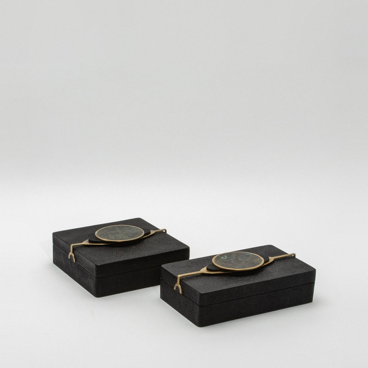 Set of 2 Boxes in Shagreen with Semi-Precious Stone and Brass by Kifu Paris