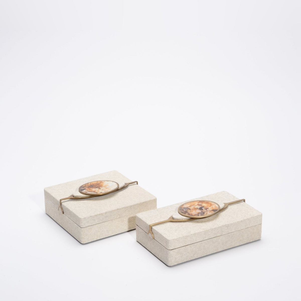 Set of 2 Boxes in Shagreen with Semi-Precious Stone and Brass by Kifu Paris