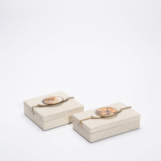 Set of 2 Boxes in Shagreen with Semi-Precious Stone and Brass by Kifu Paris