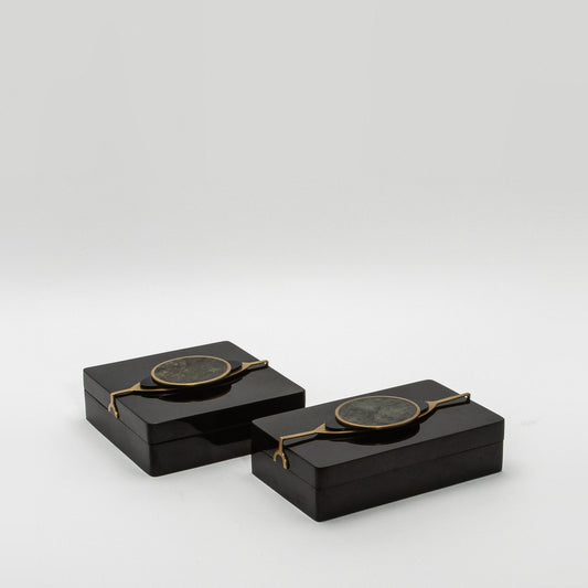Set of 2 Boxes in Shell with Semi-Precious Stone and Brass by Kifu Paris