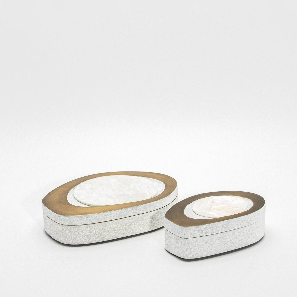 Set of 2 Boxes in White Shagreen and Mother of Pearl with Bronze Patina Brass by R&Y Augousti