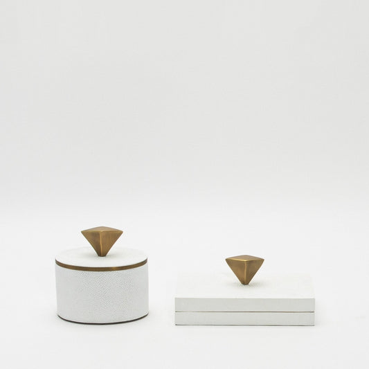 Set of 2 Boxes in White Shagreen with Bronze Patina Brass Knob by Kifu Paris