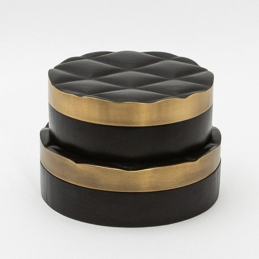 Set of 2 Quilted Boxes in Black Oak with Bronze Patina Brass by Kifu Paris