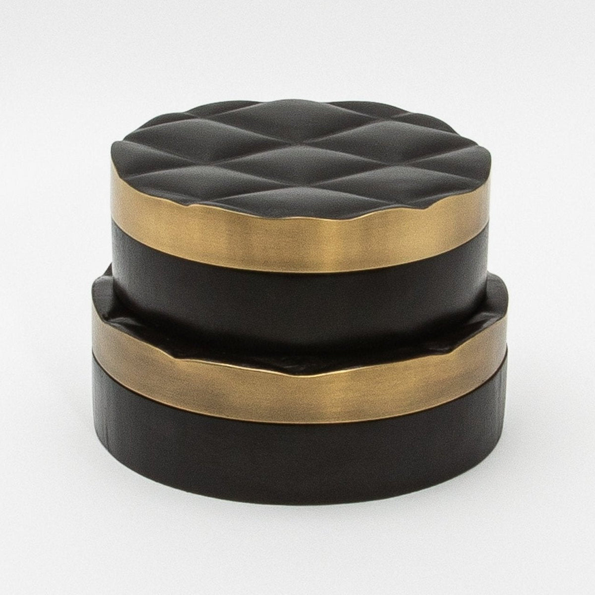 Set of 2 Quilted Boxes in Black Oak with Bronze Patina Brass by Kifu Paris