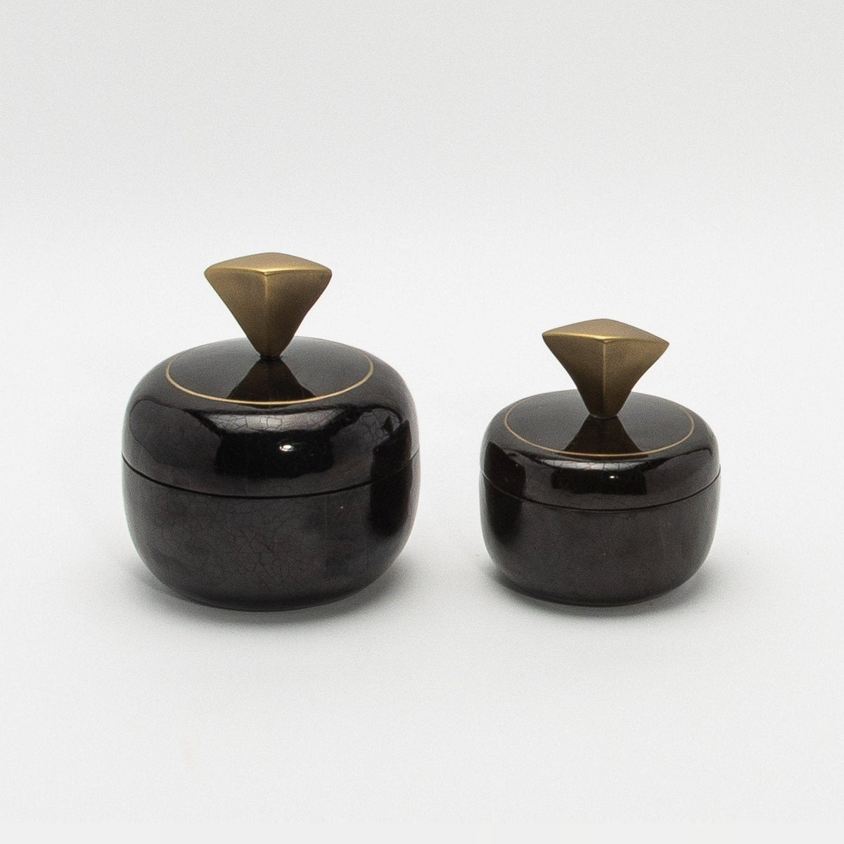 Set of 2 Round Boxes in Black Shell by Kifu Paris