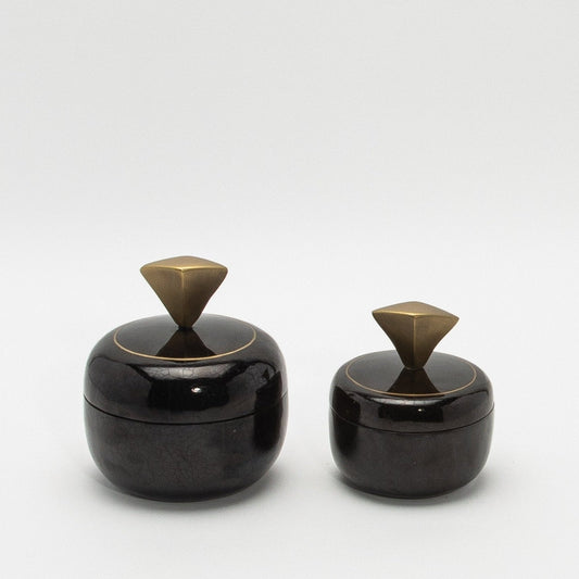 Set of 2 Round Boxes in Black Shell by Kifu Paris