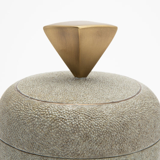 Set of 2 Round Boxes in Grey Shagreen with Bronze Patina Brass Details by Kifu Paris