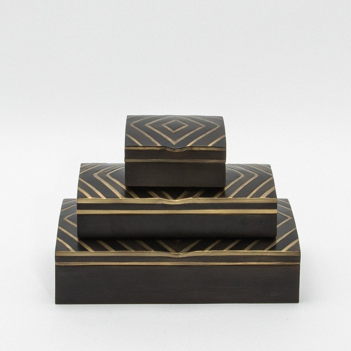 Set of 3 Boxes in Black Oak with Brass Details by R&Y Augousti