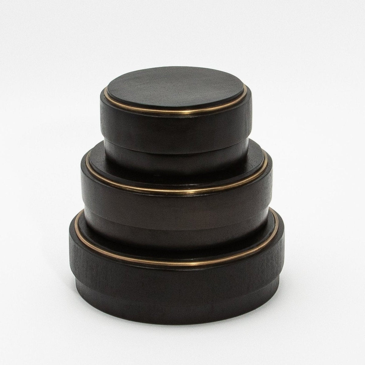 Set of 3 Boxes in Black Oak with Brass Frame by R&Y Augousti