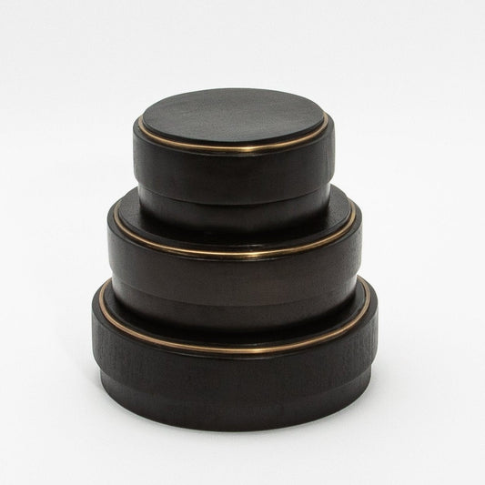 Set of 3 Boxes in Black Oak with Brass Frame by R&Y Augousti