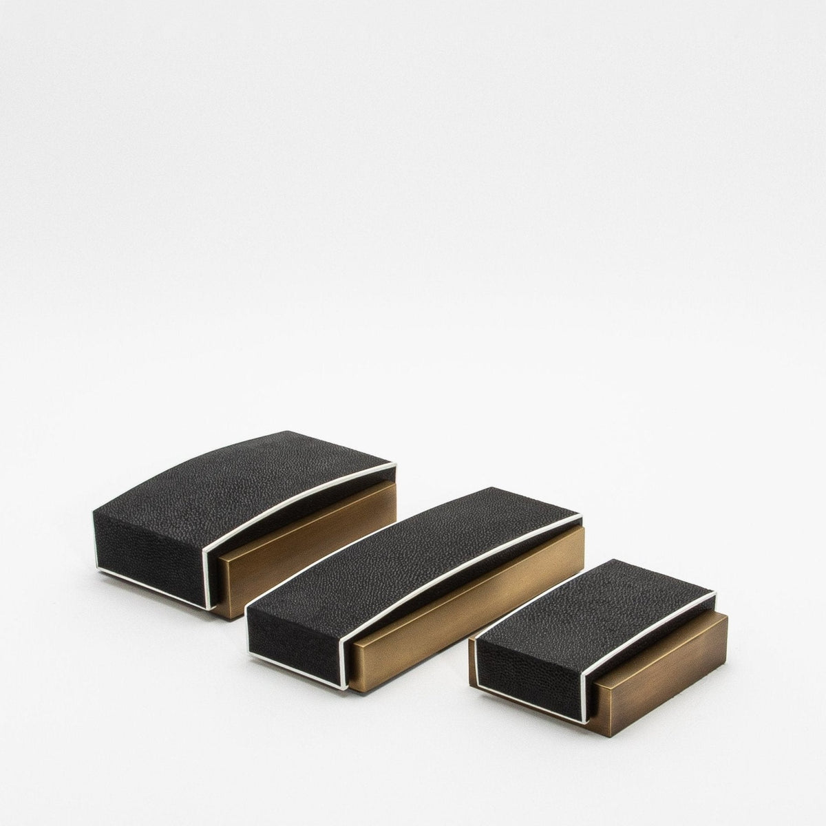 Set of 3 Boxes in Black Shagreen and Bronze Patina Brass by R&Y Augousti