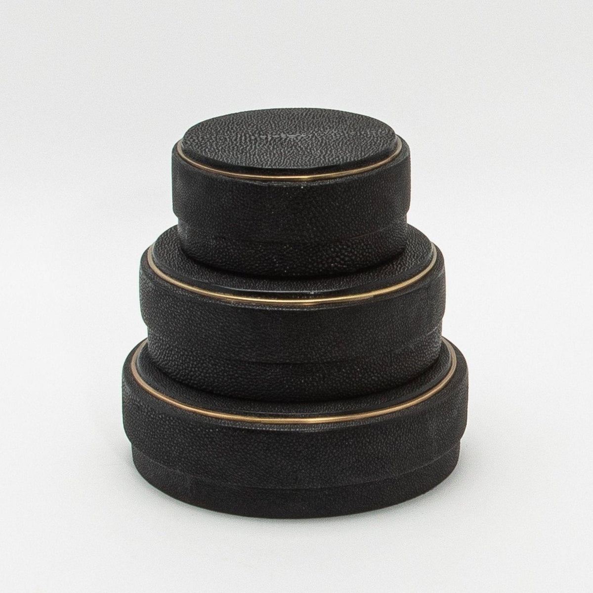 Set of 3 Boxes in Black Shagreen with Brass Frame by R&Y Augousti