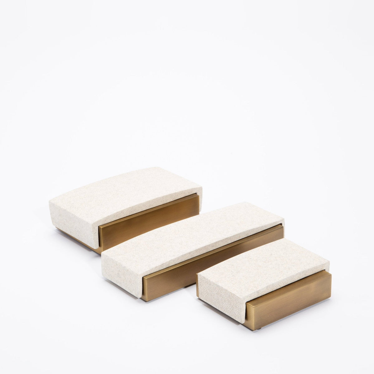 Set of 3 Boxes in Cream Shagreen and Bronze Patina Brass by R&Y Augousti