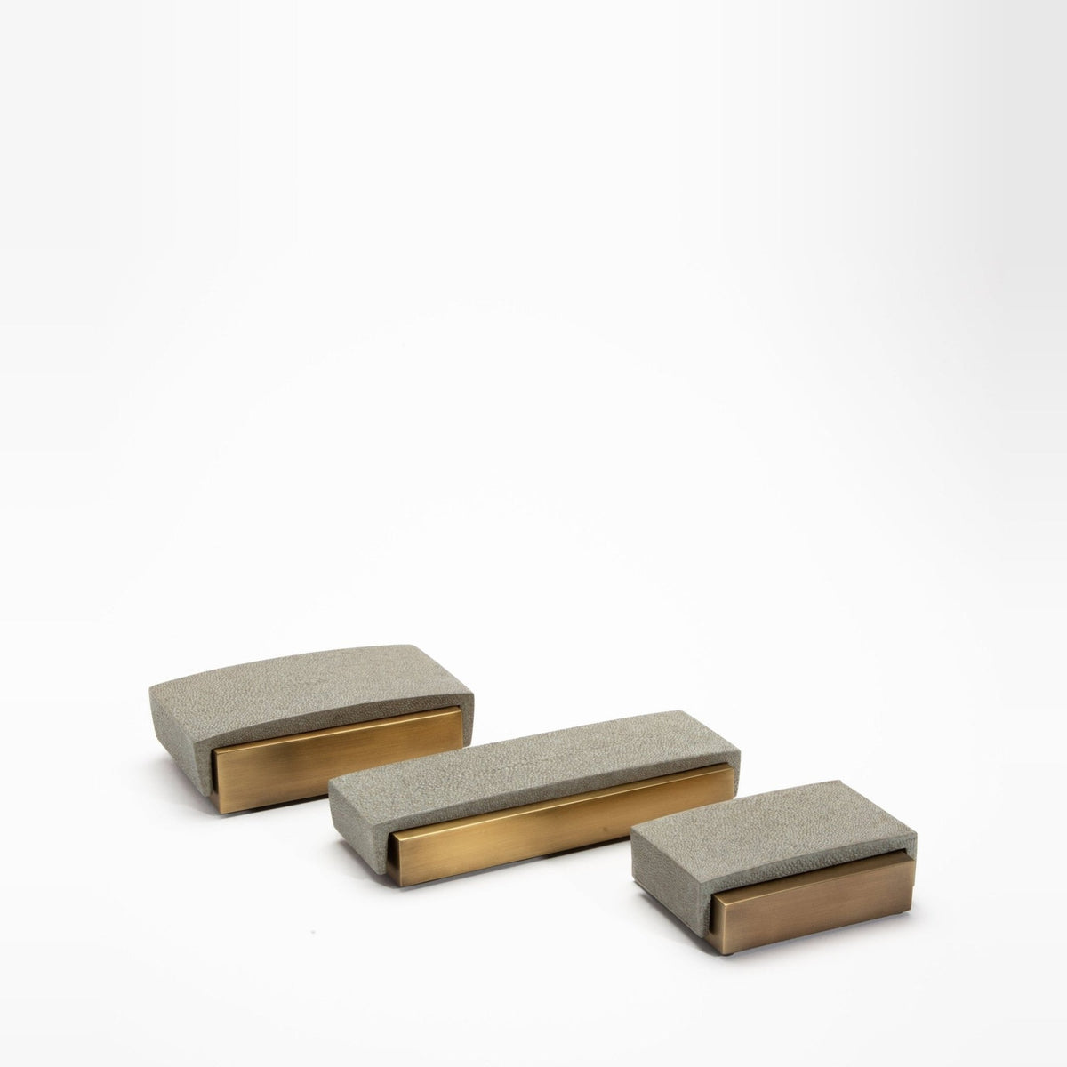 Set of 3 Boxes in Gray Shagreen and Bronze Patina Brass by R&Y Augousti