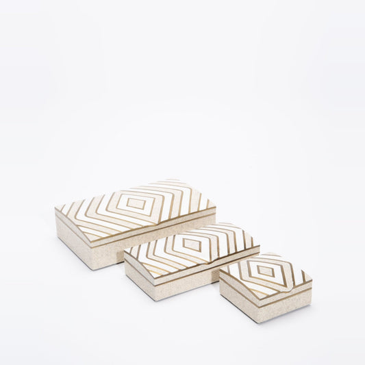 Set of 3 Boxes in Shagreen with Mother of Pearl and Brass by Kifu Paris