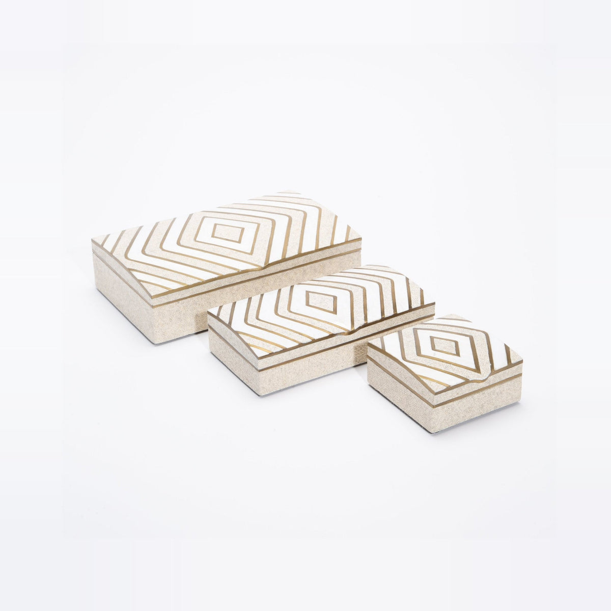 Set of 3 Boxes in Shagreen with Mother of Pearl and Brass by Kifu Paris