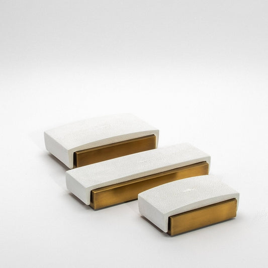 Set of 3 Boxes in White Shagreen and Bronze Patina Brass by R&Y Augousti