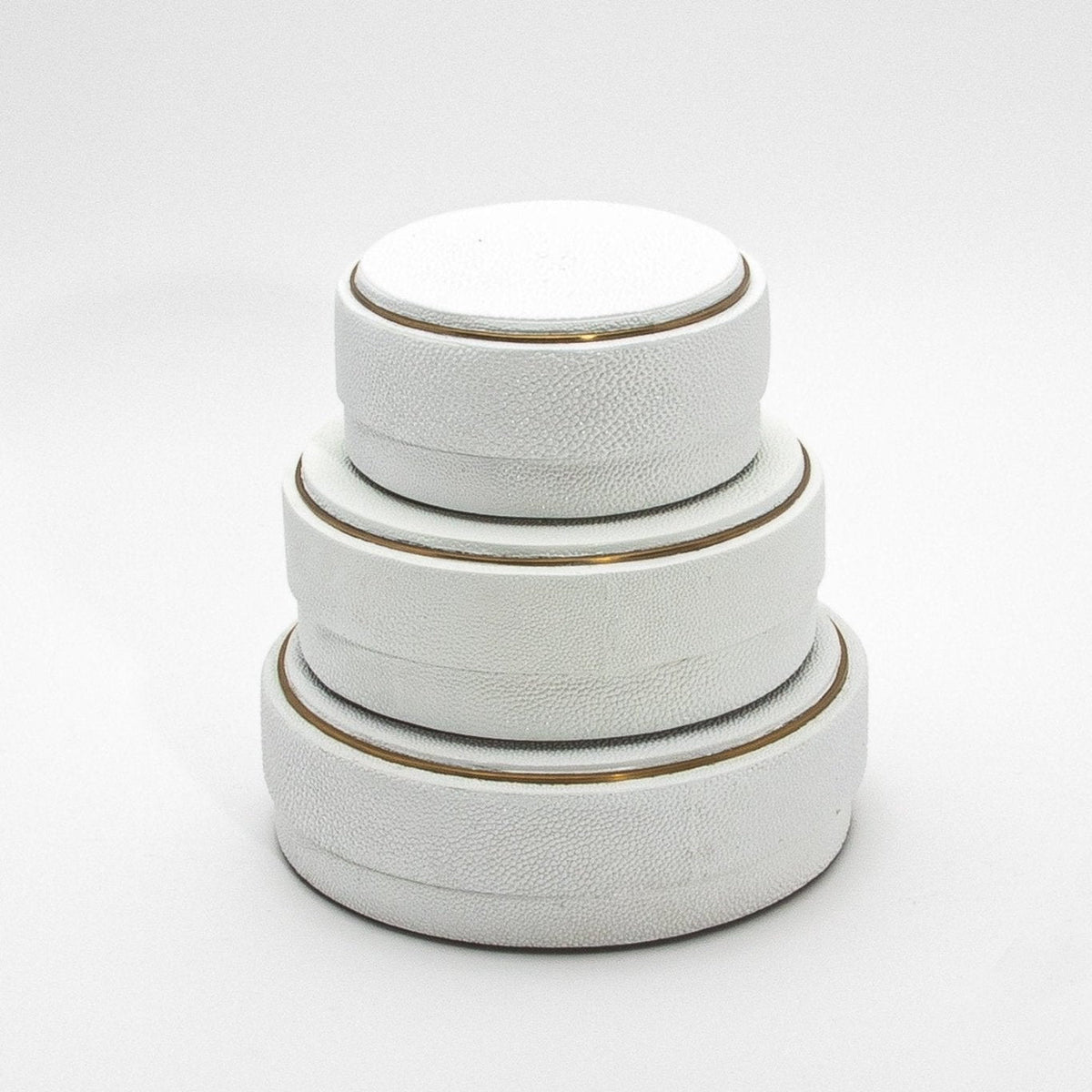 Set of 3 Boxes in White Shagreen with Brass Frame by R&Y Augousti