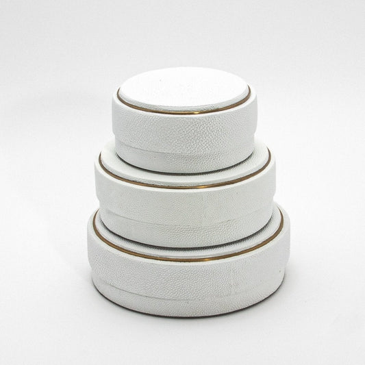 Set of 3 Boxes in White Shagreen with Brass Frame by R&Y Augousti