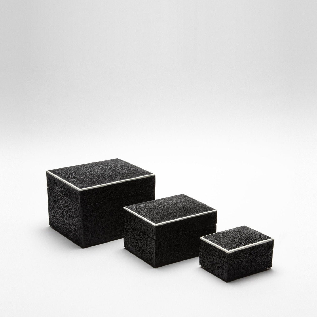 Set of 3 Curved Top Boxes in Black Shagreen by R&Y Augousti