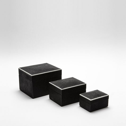 Set of 3 Curved Top Boxes in Black Shagreen by R&Y Augousti