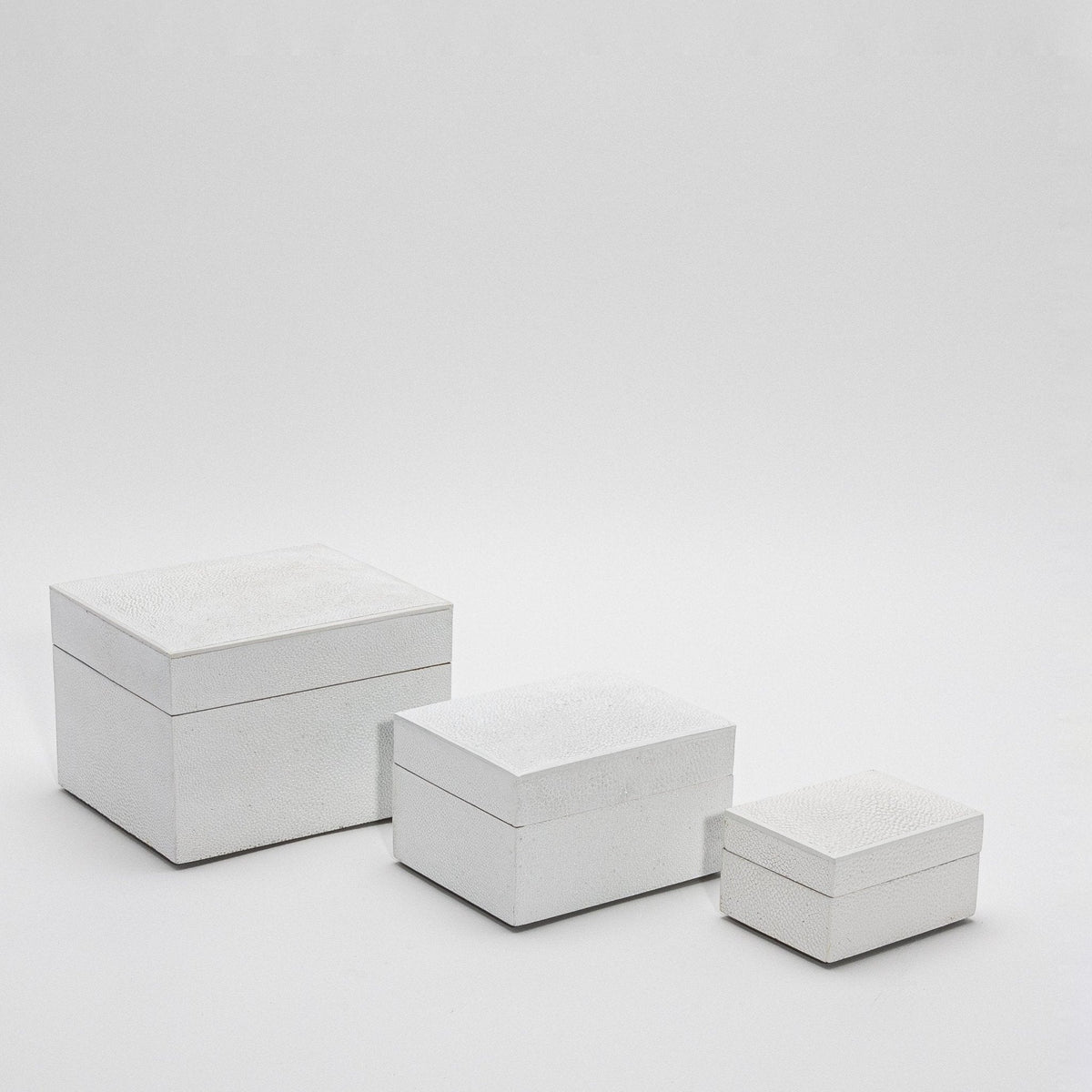 Set of 3 Curved Top Boxes in White Shagreen by R&Y Augousti