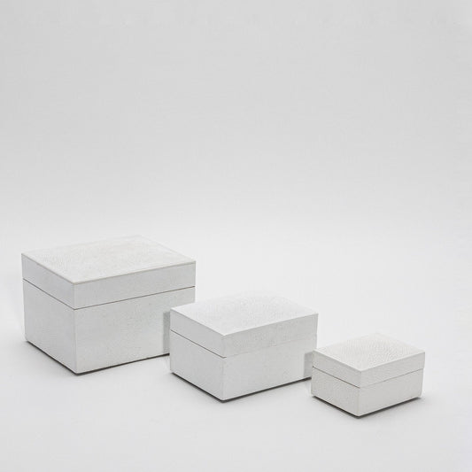Set of 3 Curved Top Boxes in White Shagreen by R&Y Augousti