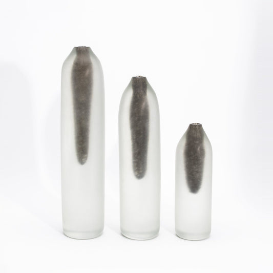 Set of 3 Murano Voda Vases / Bottles in Frosted Gold