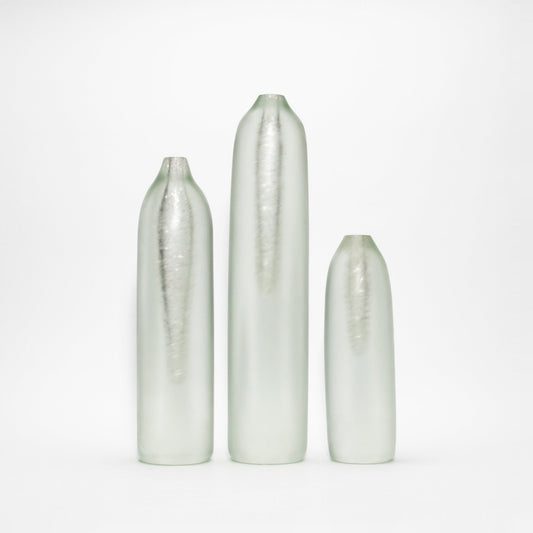 Set of 3 Murano Voda Vases / Bottles in Frosted Silver