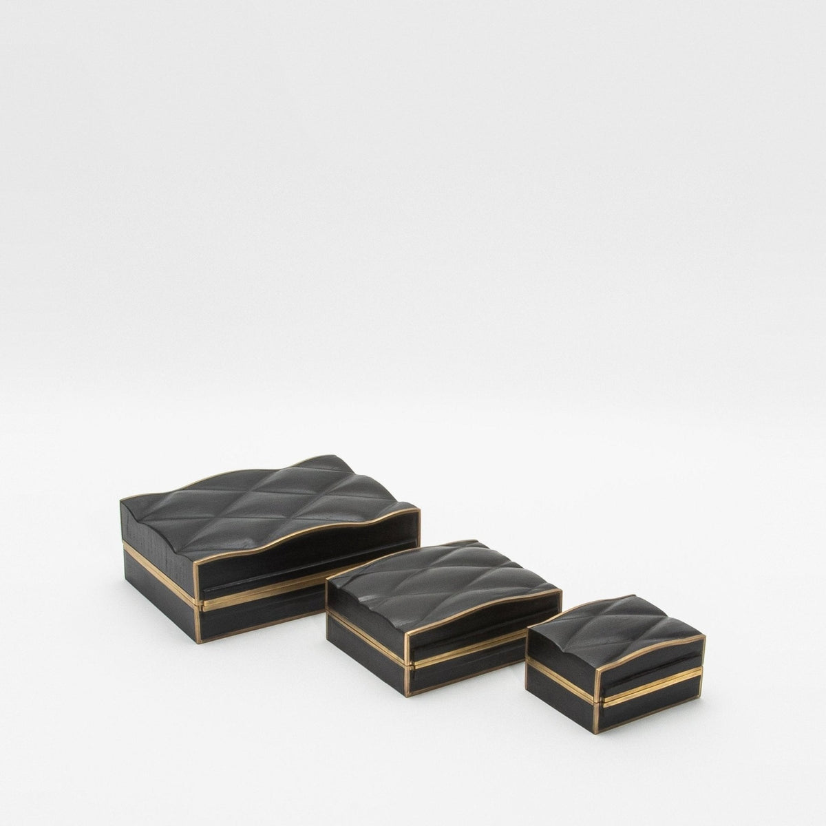 Set of 3 Quilted Boxes in Black Oak with Bronze Patina Brass by Kifu Paris