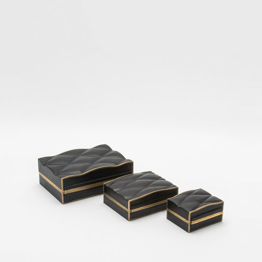 Set of 3 Quilted Boxes in Black Oak with Bronze Patina Brass by Kifu Paris