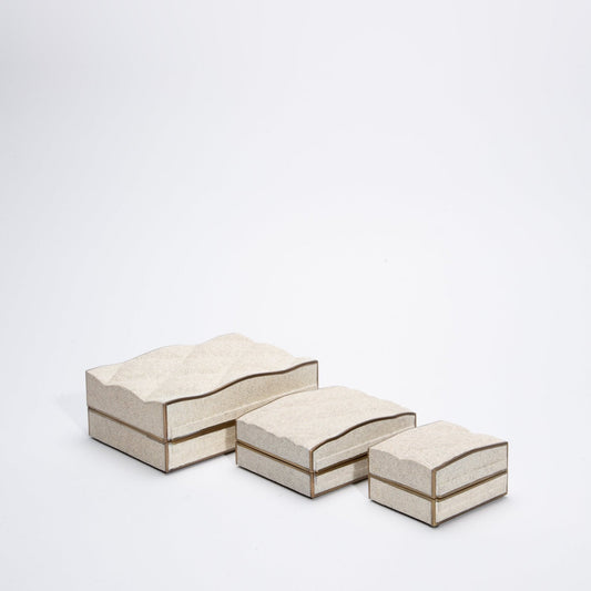 Set of 3 Quilted Boxes in Cream Shagreen with Bronze Patina Brass by Kifu Paris
