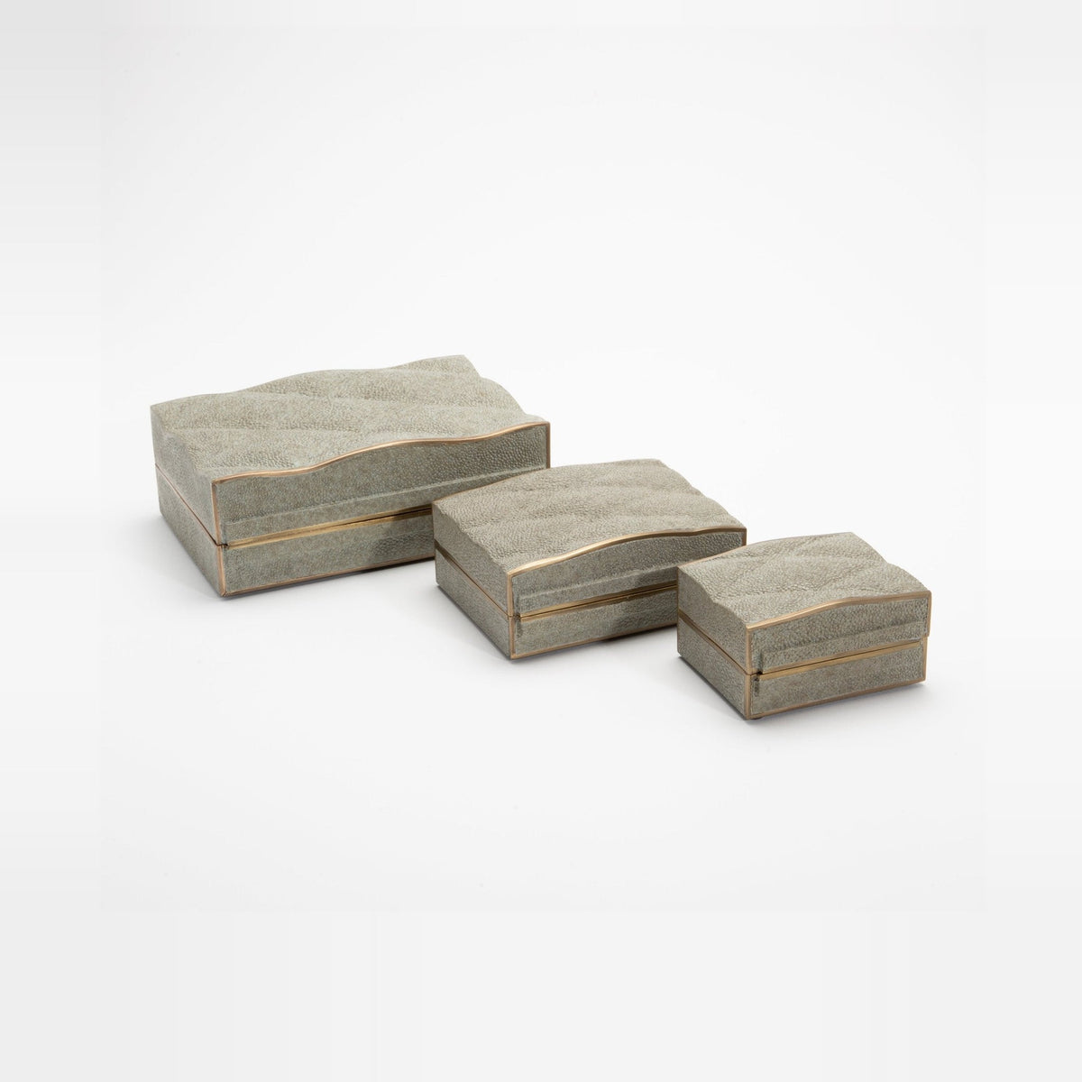 Set of 3 Quilted Boxes in Grey Shagreen with Bronze Patina Brass by Kifu Paris