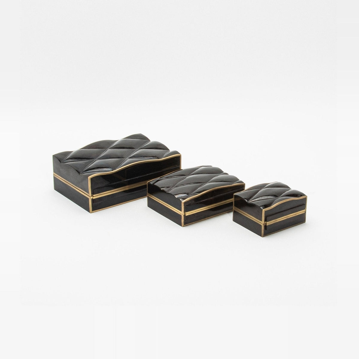 Set of 3 Quilted Boxes in Pen Shell with Bronze Patina Brass by Kifu Paris