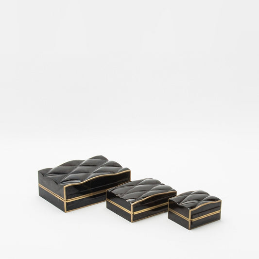 Set of 3 Quilted Boxes in Pen Shell with Bronze Patina Brass by Kifu Paris