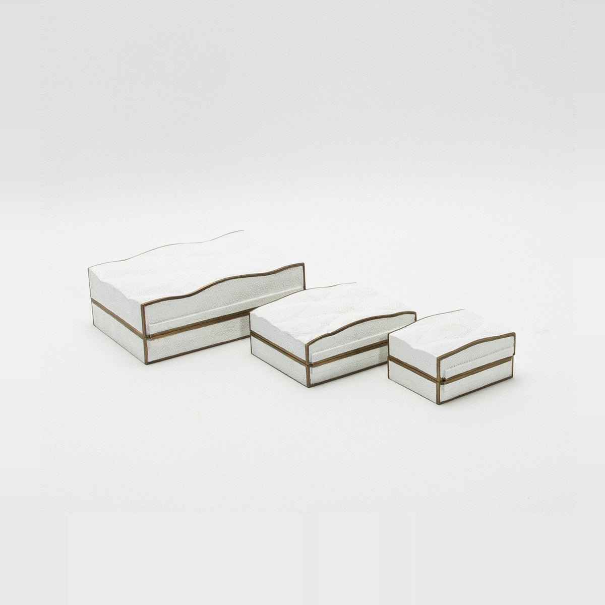 Set of 3 Quilted Boxes in White Shagreen with Bronze Patina Brass by Kifu Paris
