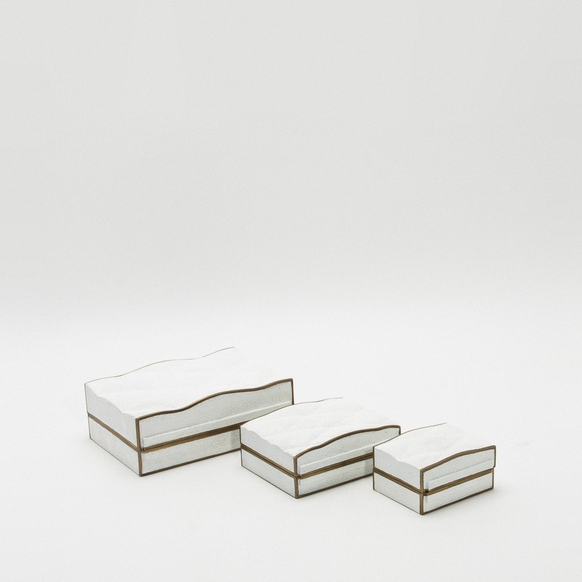 Set of 3 Quilted Boxes in White Shagreen with Bronze Patina Brass by Kifu Paris