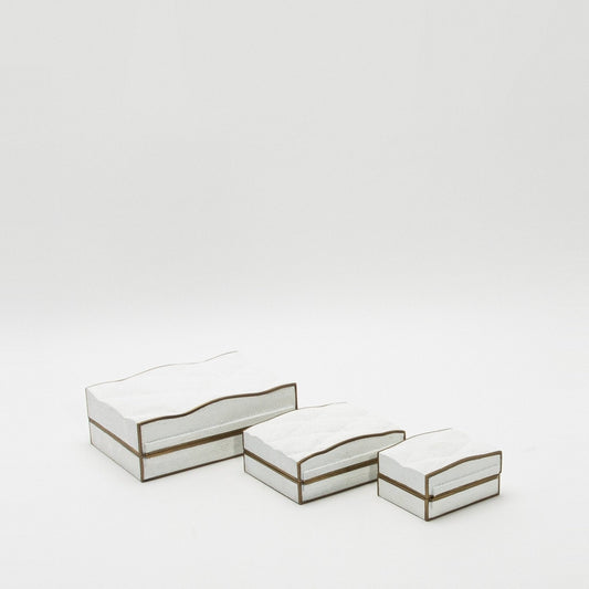 Set of 3 Quilted Boxes in White Shagreen with Bronze Patina Brass by Kifu Paris