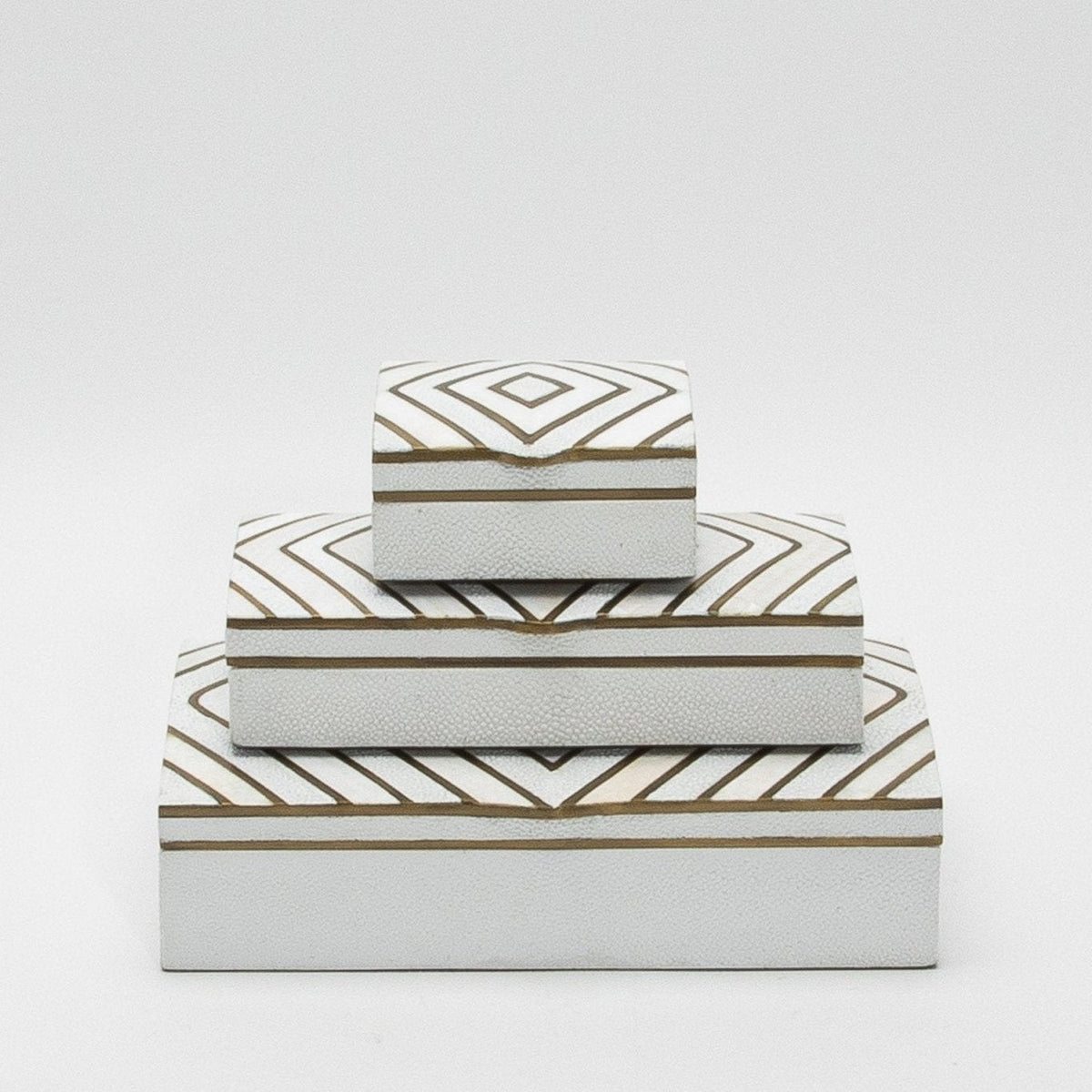 Set of 3 Shagreen Boxes with Mother of Pearl and Brass Details by R&Y Augousti