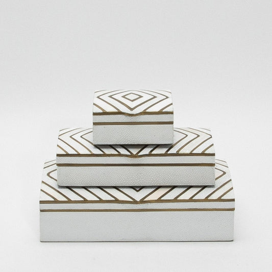 Set of 3 Shagreen Boxes with Mother of Pearl and Brass Details by R&Y Augousti