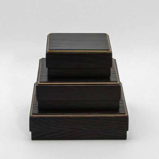 Set of 3 Square Boxes in Black Oak with Brass Frame by R&Y Augousti