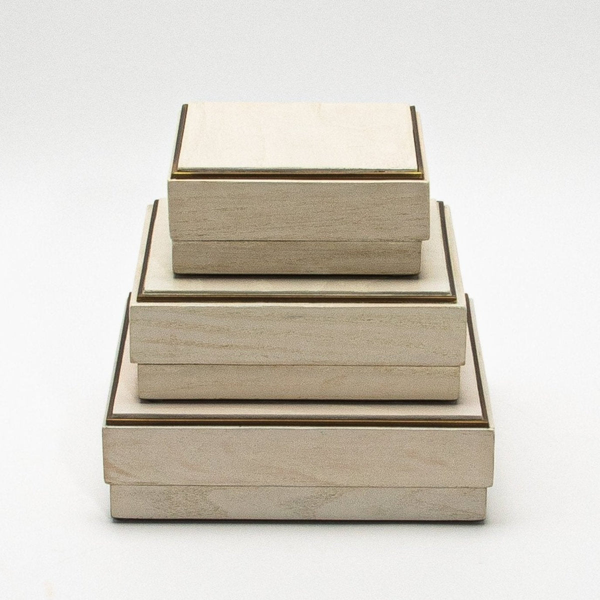 Set of 3 Square Boxes in White Oak with Brass Frame by R&Y Augousti