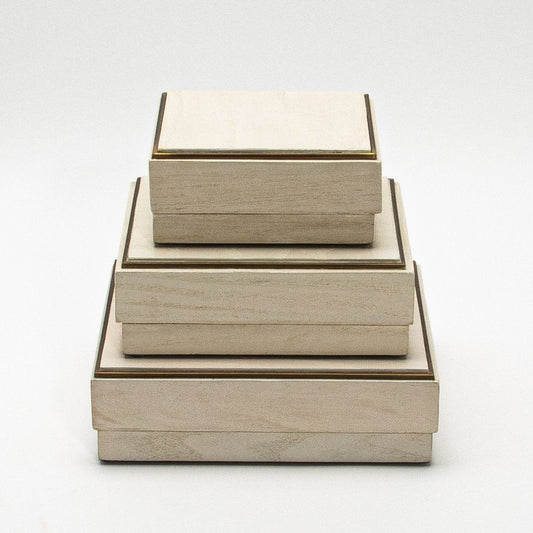 Set of 3 Square Boxes in White Oak with Brass Frame by R&Y Augousti