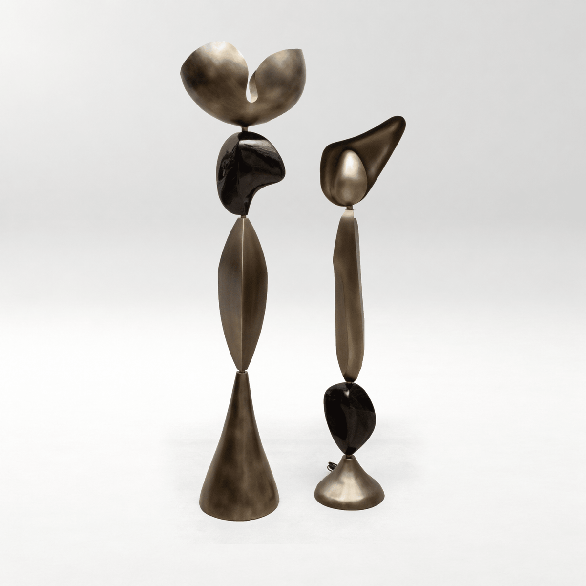 Sky & Moon Sculptural Floor Lamps in Brass and Black Shell by KIFU Paris