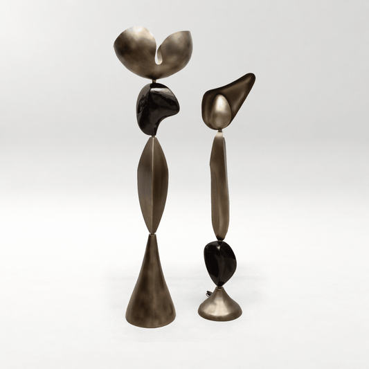 Sky & Moon Sculptural Floor Lamps in Brass and Black Shell by KIFU Paris